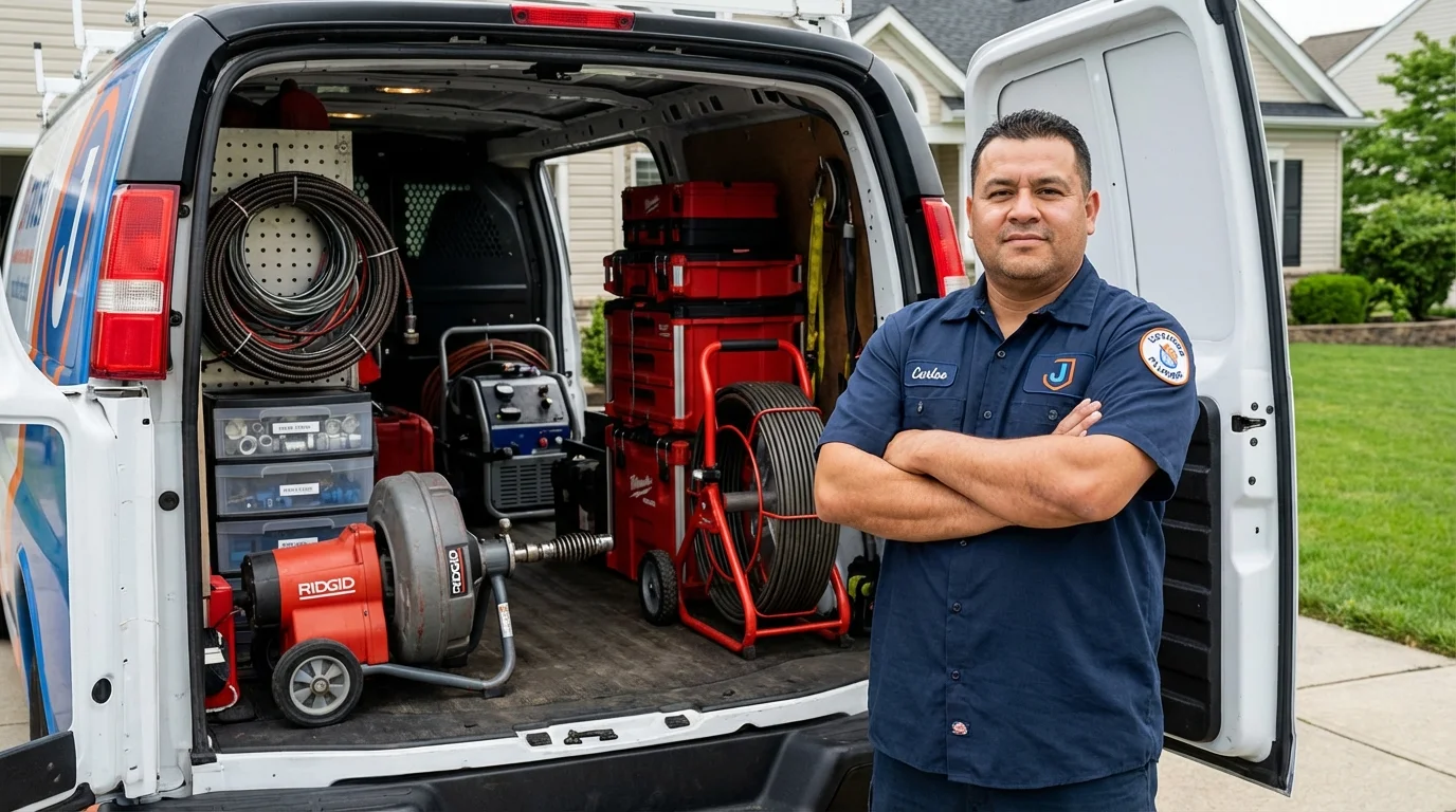 Professional drain cleaning equipment and Johns Plumbing LLC plumber in Corunna