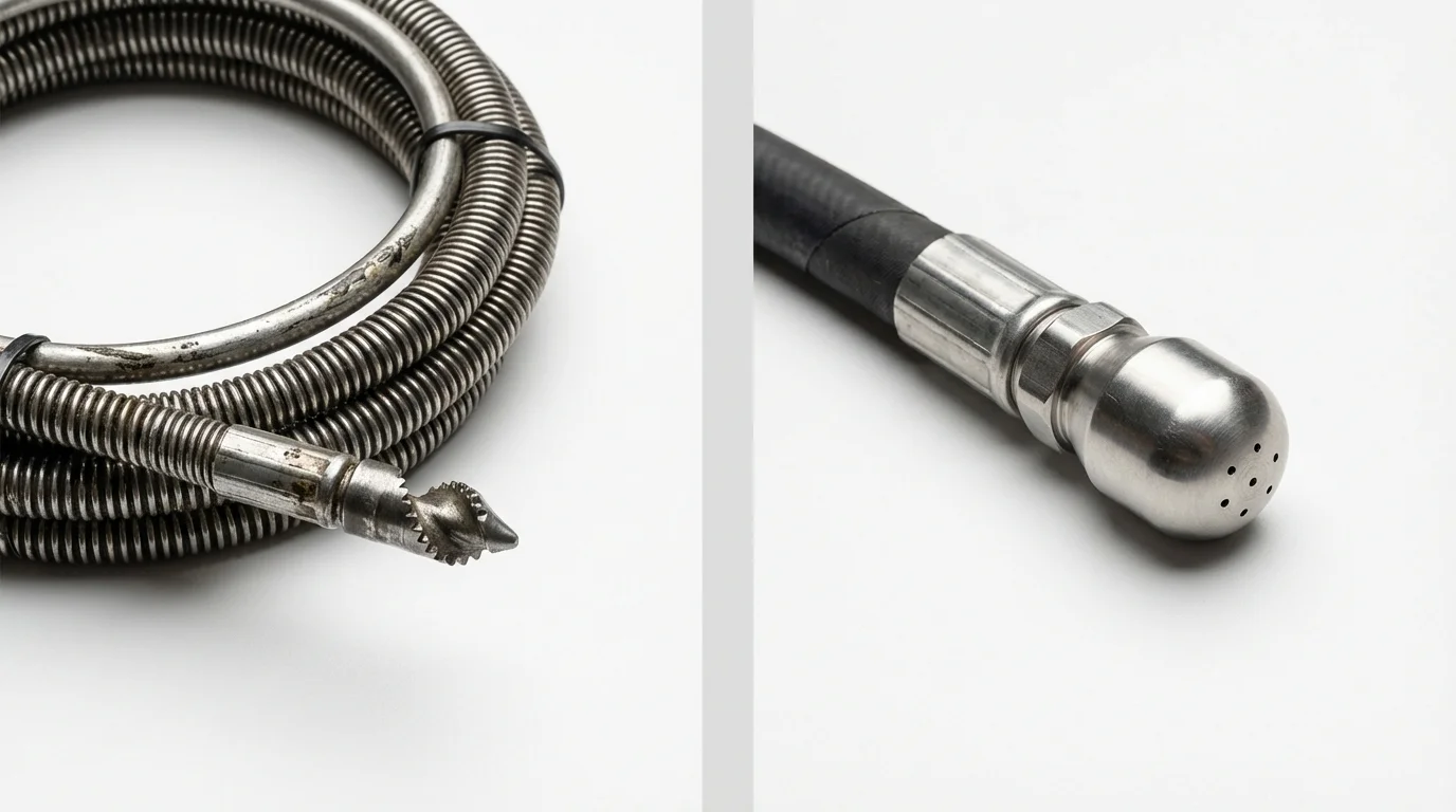 Drain snake cable and hydro jetting nozzle used for drain cleaning in Corunna, MI