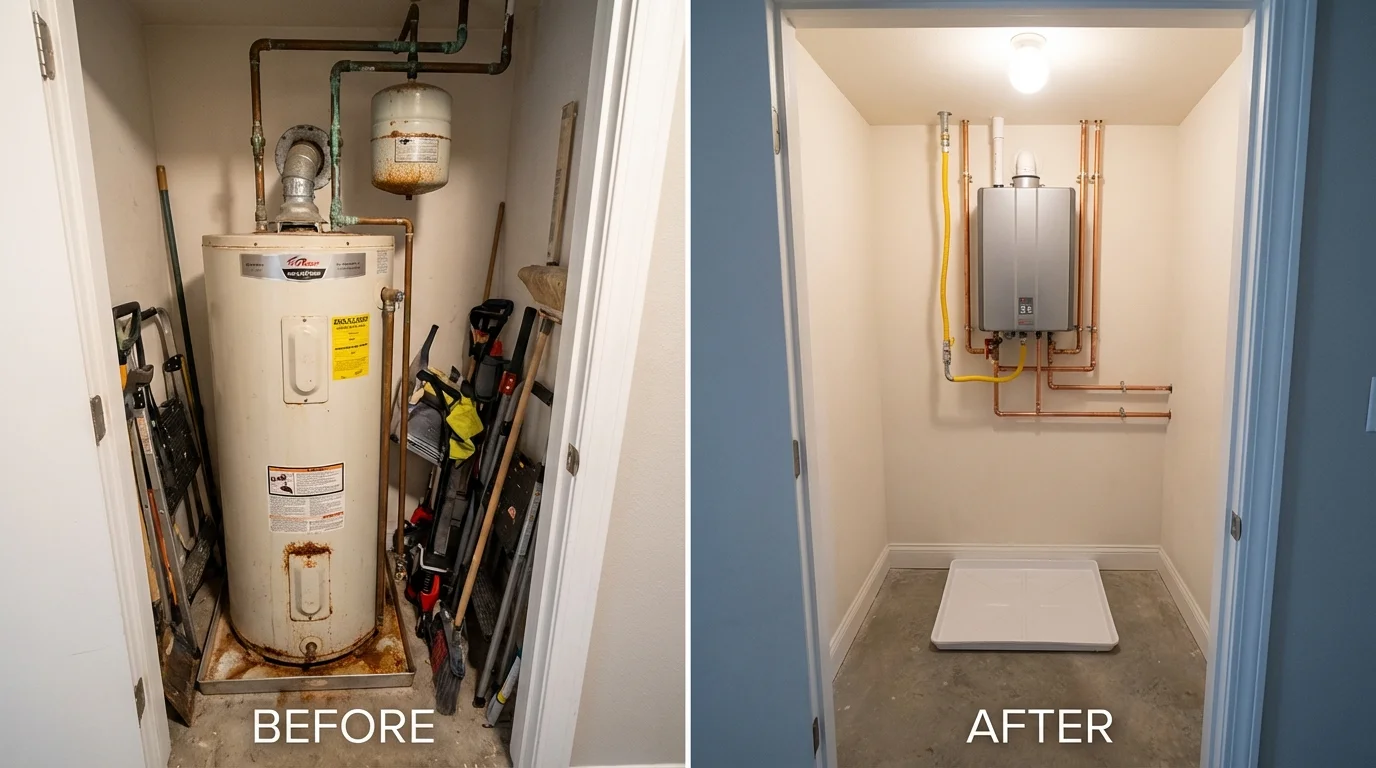 Tank water heater versus wall-mounted tankless unit comparison for Corunna, MI homeowners